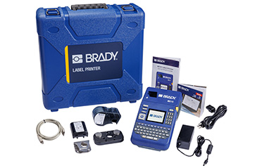 A M510 printer, case, cable, battery, power cord, utility hook, magnet and printer cartridge.